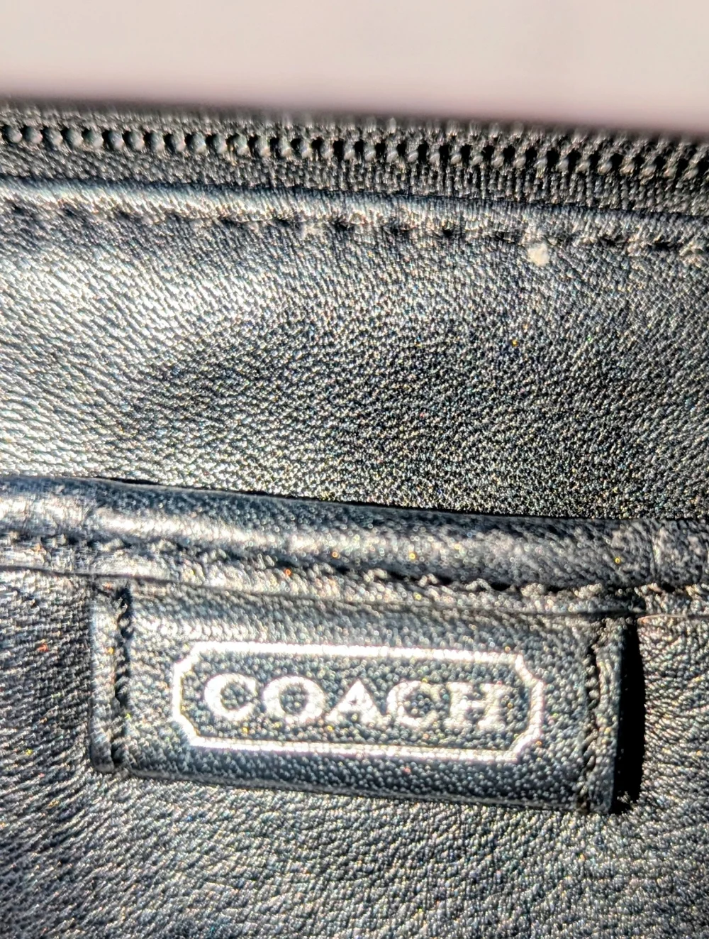Coach Black Leather Wristlet Clutch with Logo Charm
